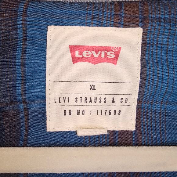 Levis Western Snap Up Collared Shirt Blue Gray and Black Size XL PTP 23 Lgth 30 - Picture 5 of 9